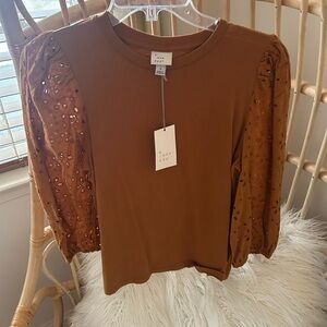 a new day Rust Eyelet Sleeve Blouse